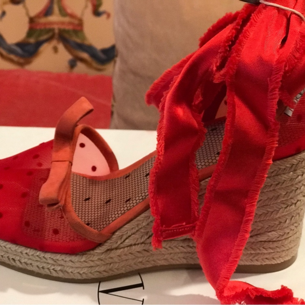 Red Espadrille Wedge Sandals NIB